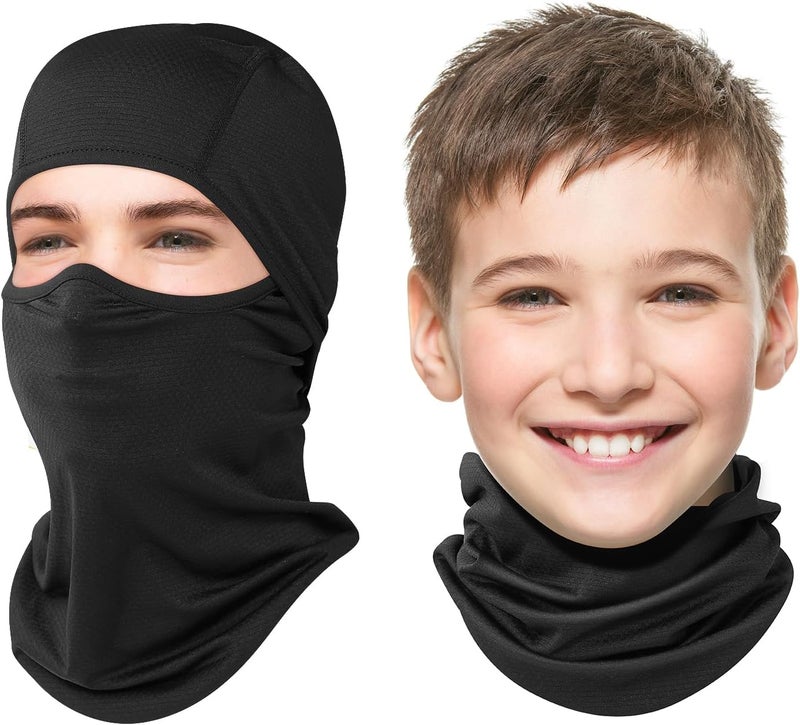 Ameceres Kids Balaclava Face Mask Ski Mask Full Face Cover Lightweight Windproof UV Protector Neck Gaiter Skiing Cycling Black - Image 1